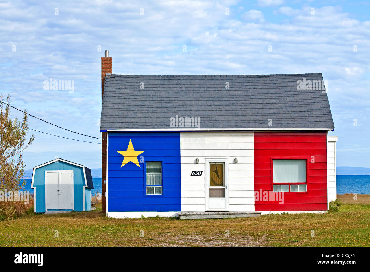 Canada, New Brunswick, Acadia, Grande Anse, Acadian flag painted on a
