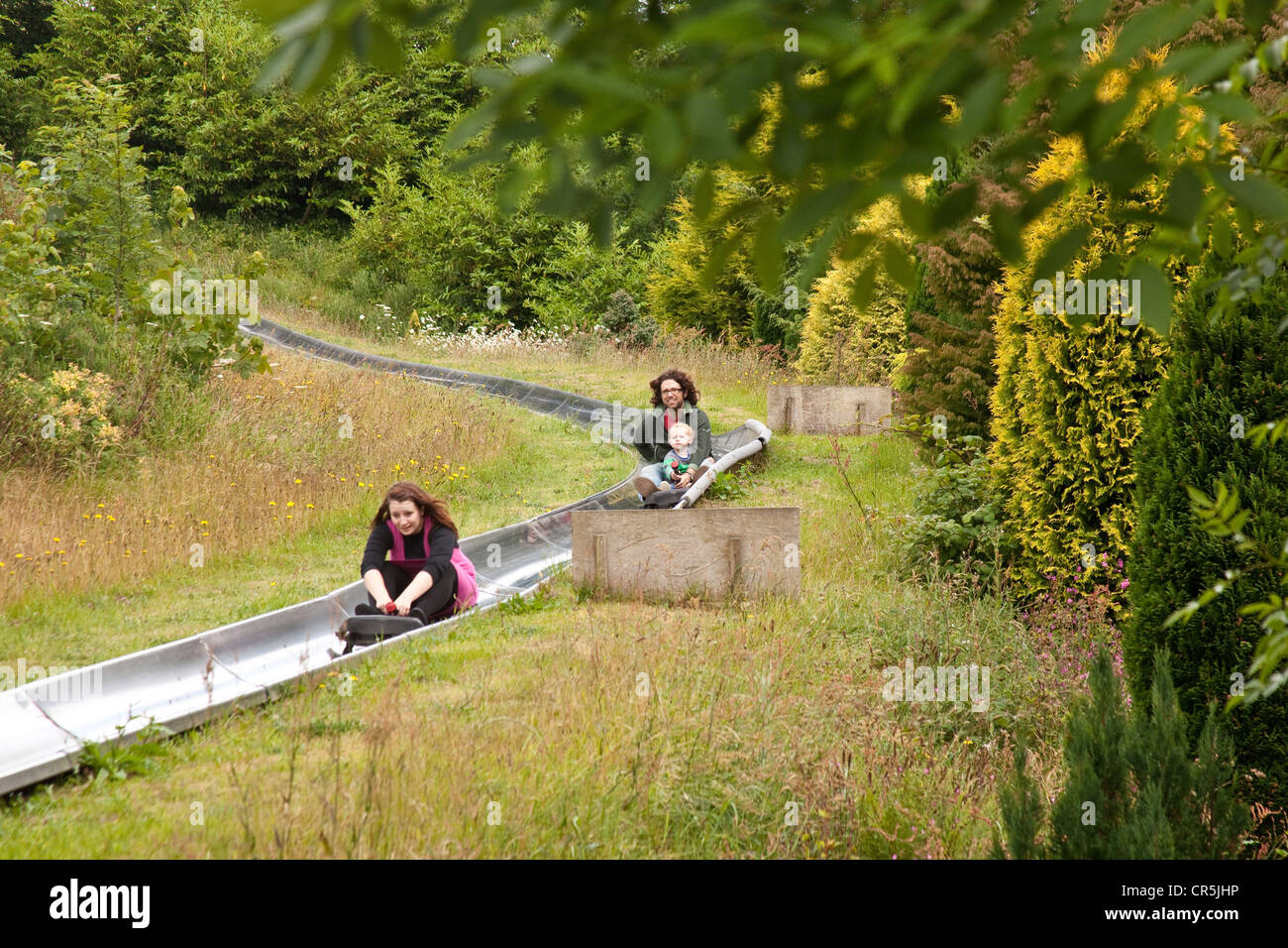 The Tornado toboggan run at Woodlands family theme park, Totnes, Devon, England, United Kingdom
