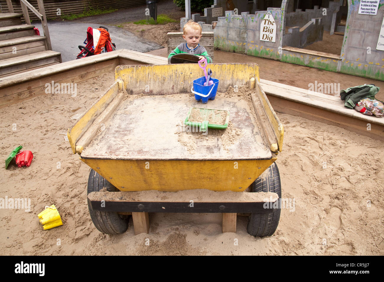 Sandpit at the Woodlands Family Theme Park, Totnes, Devon , England, United Kingdom. Stock Photo