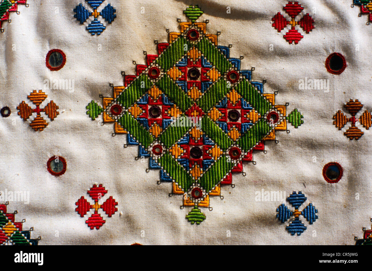 Embroidery from the villages in central Gujarat which are famous for the different styles of embroidery, , India, Asia Stock Photo