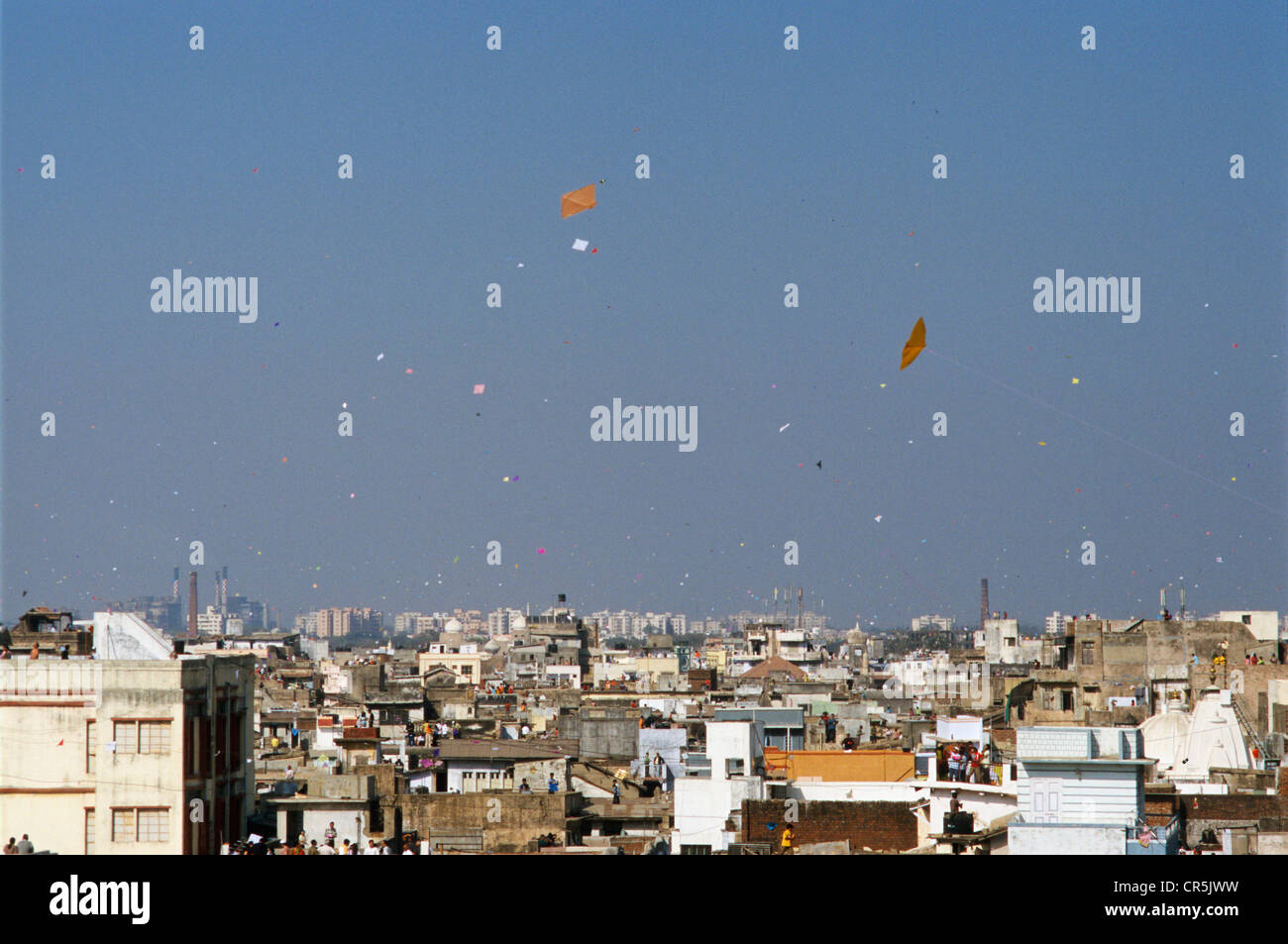 Every year at January, 14th the sky above Ahmedabad is completely full of kites, Ahmedabad, Gujarat, India, Asia Stock Photo