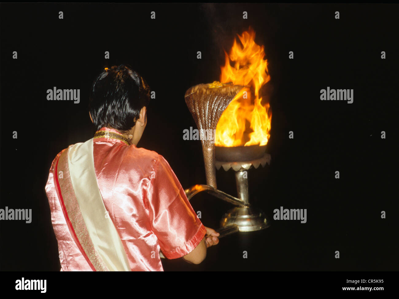 Aartii, the ceremony of Good Night to the River Ganges, performed by priests, Varanasi, Uttar Pradesh, India, Asia Stock Photo