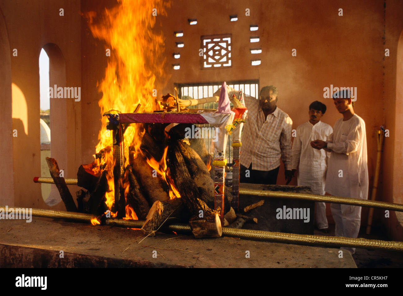 Cremation ceremony for a passed away Jain nun, Palitana, Gujarat, India, Asia Stock Photo
