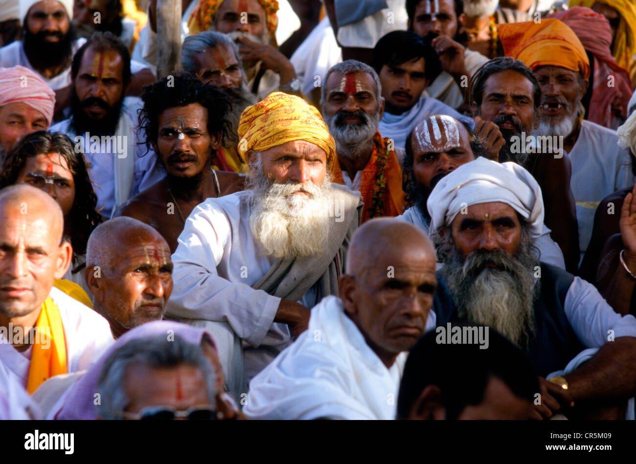 Sadhus gather to follow religious teachings at the Kumbha Mela, Haridwar, Uttarakhand, formerly Uttaranchal, India, Asia Stock Photo