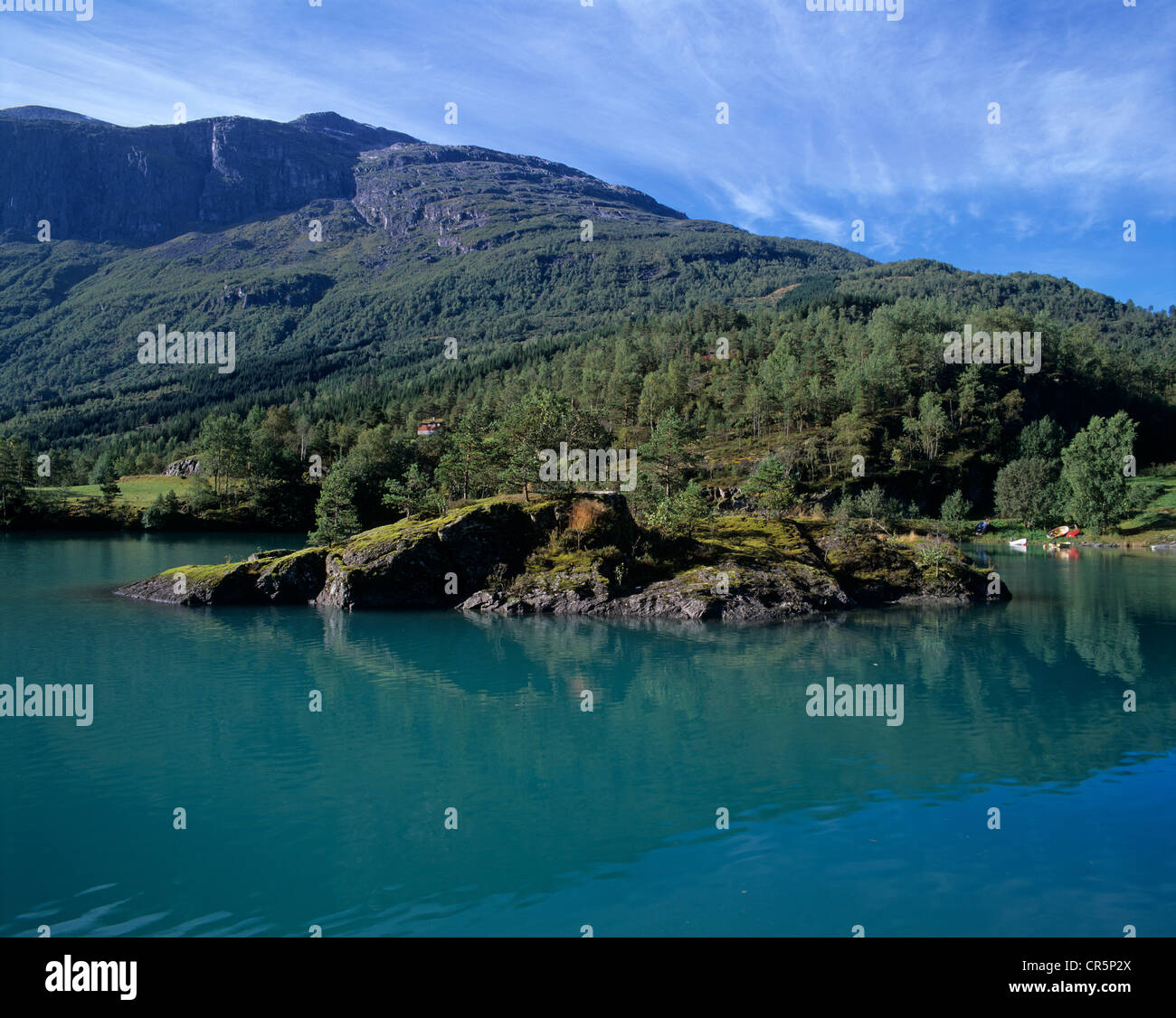 Landscape at Lake Lovatnet near Olden, Sogn og Fjordane, Norway, Scandinavia, Europe Stock Photo