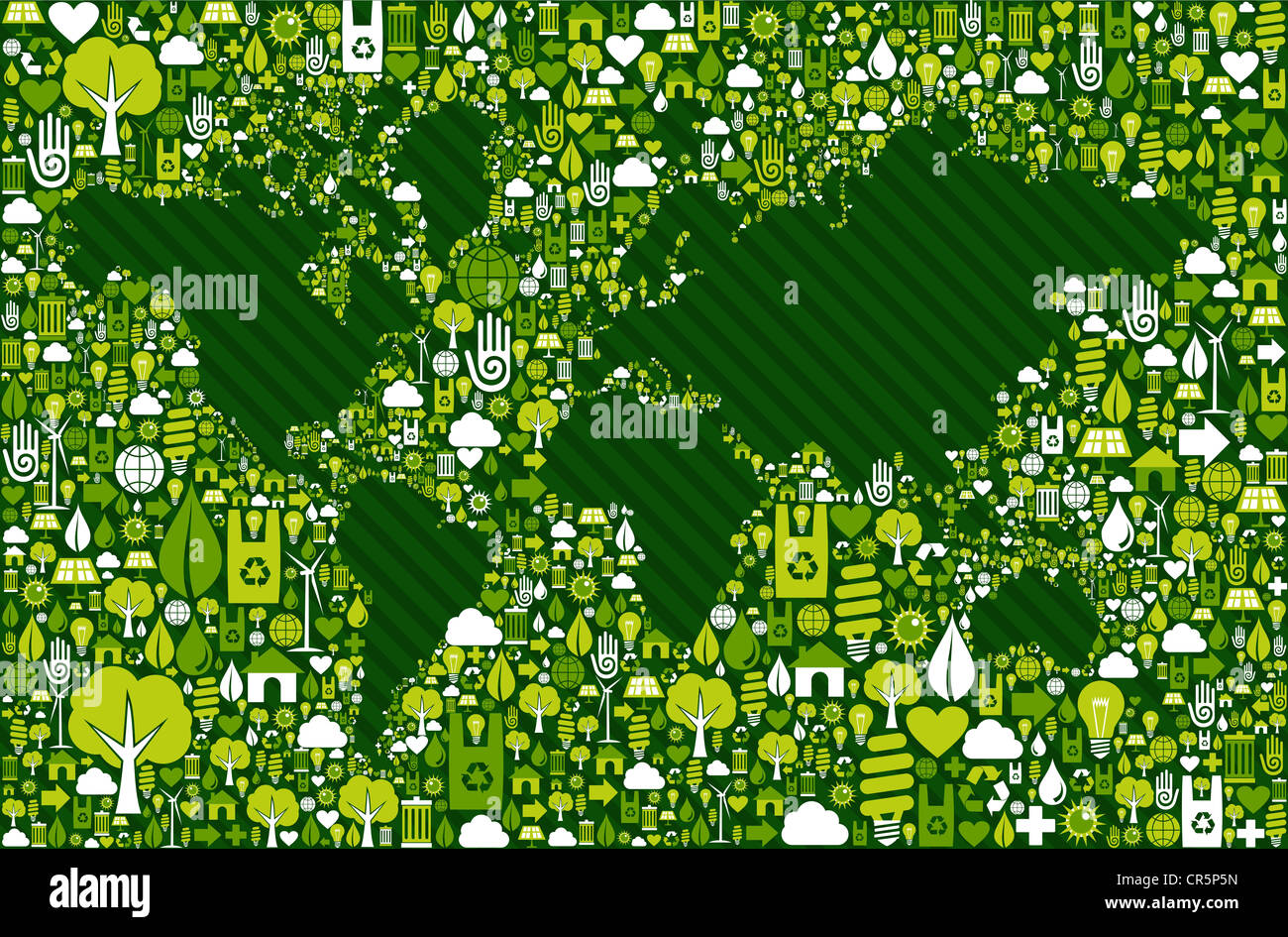 Green environment icon set around World map shape. Vector file layered ...