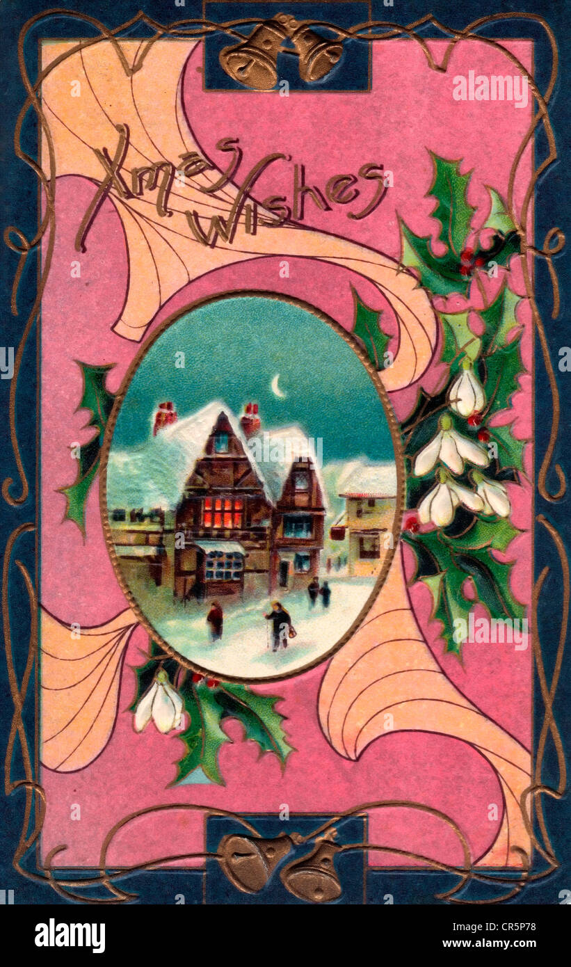 Xmas wishes - vintage Christmas card Stock Photo