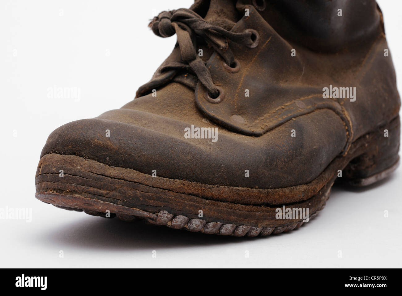 Old mountain boots with nailed soles and iron heels Stock Photo