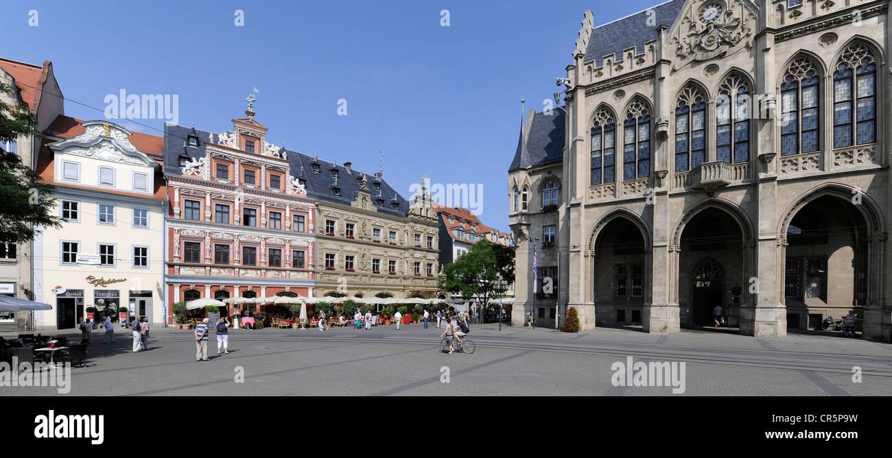 Fischmarkt square with the Haus zum Breiten Herd building, Guild Hall and Town Hall, Erfurt, Thuringia, Germany, Europe Stock Photo