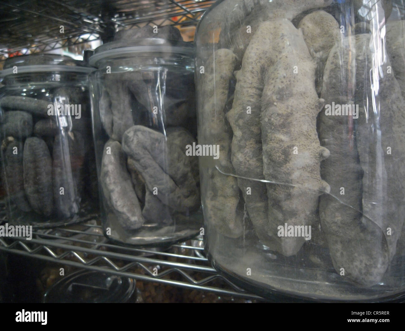 Dried beche-de-mer (sea cucumbers) for sale in chinese food shop in Sydney, Australia Stock Photo