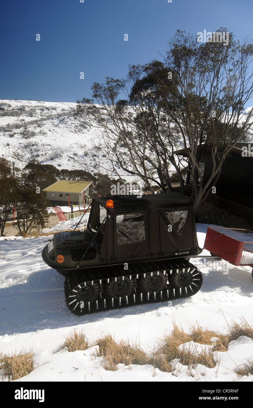 Snowmobile vehicle with caterpillar tracks, Guthega, Kosciuszko National Park, NSW, Australia. No PR Stock Photo