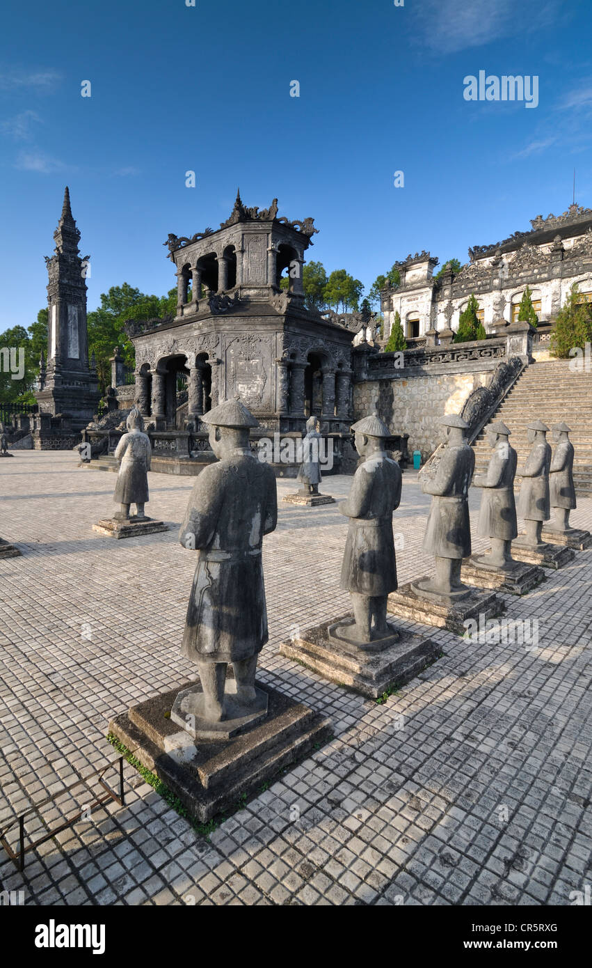 Wtone guardian statues, mausoleum or tomb of Emperor Khai Dinh, Hue, UNESCO World Heritage Site, Vietnam, Asia Stock Photo