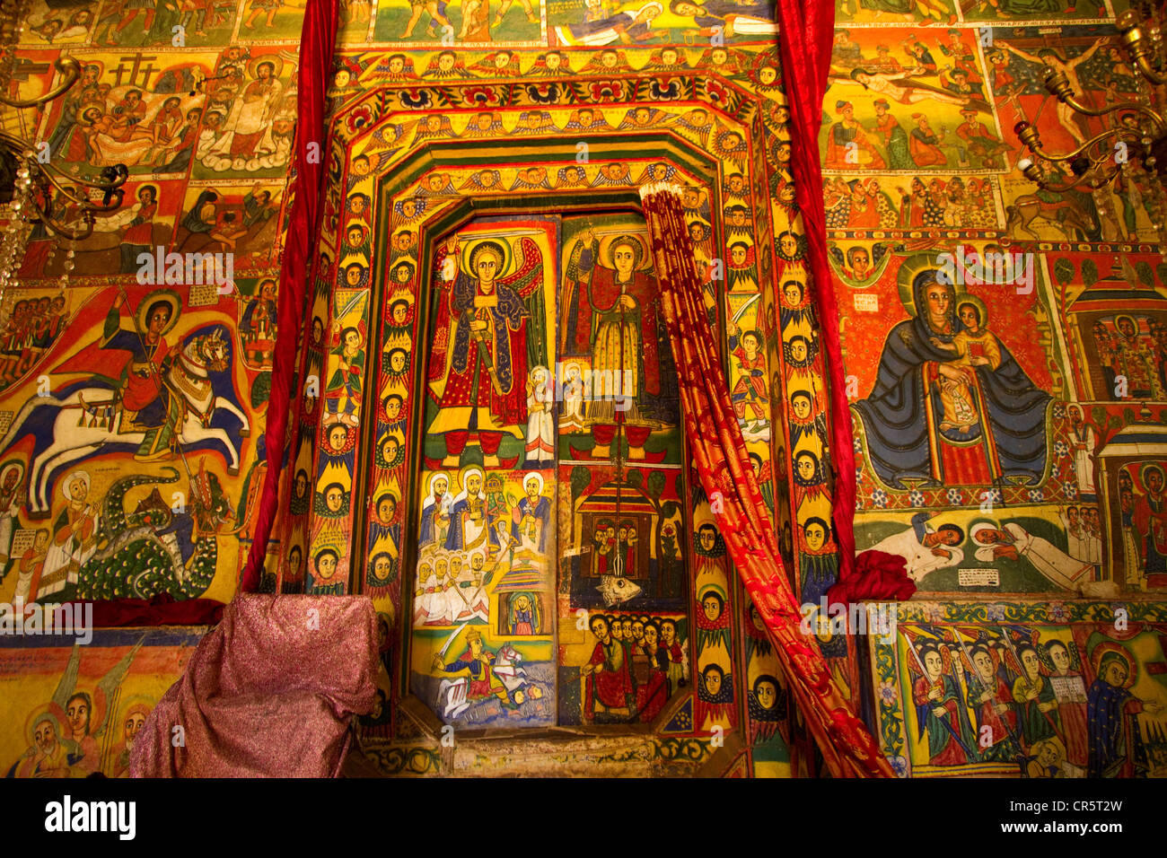 Colourful scenes from the Bible, Bet Maryam Monastery, Bahir Dar, Ethiopia, Africa Stock Photo