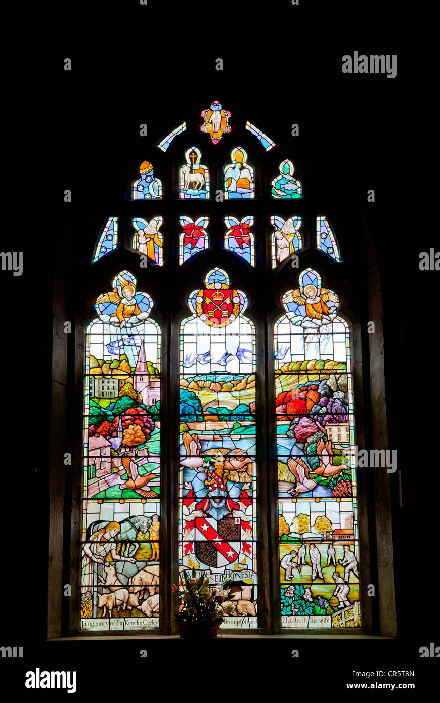 Stained glass window in the All Saints church, Brompton-by-Sawdon, North Yorkshire Stock Photo