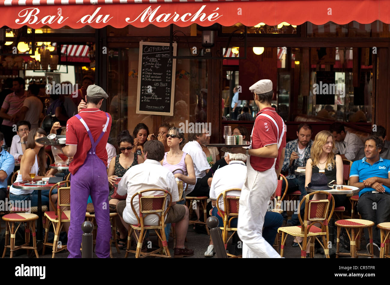 France, Paris, Rue de Buci, cafe terrace Stock Photo