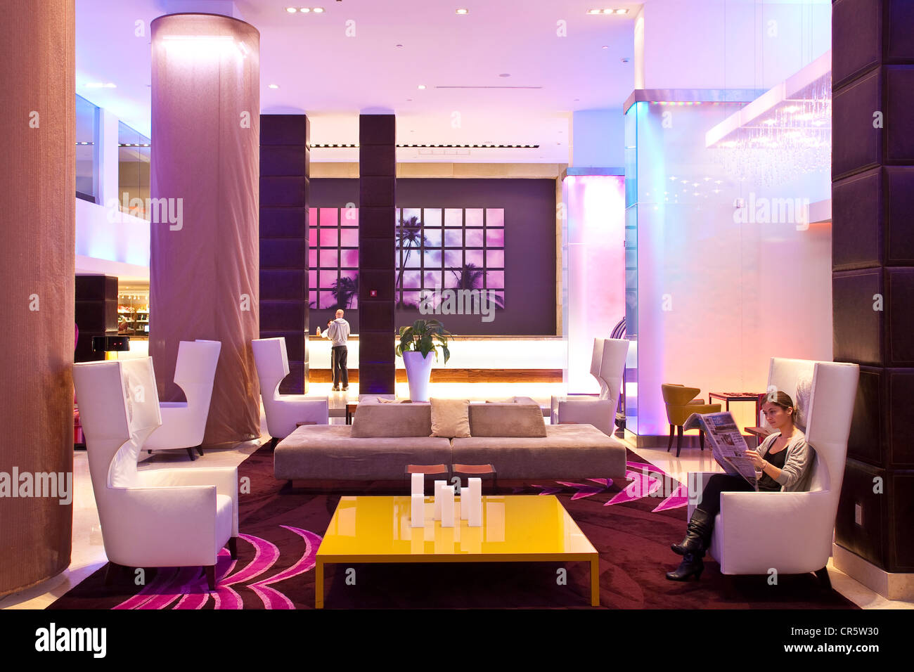 United States, Florida, Miami Beach, South Beach, Gansevoort South hotel, lobby Stock Photo