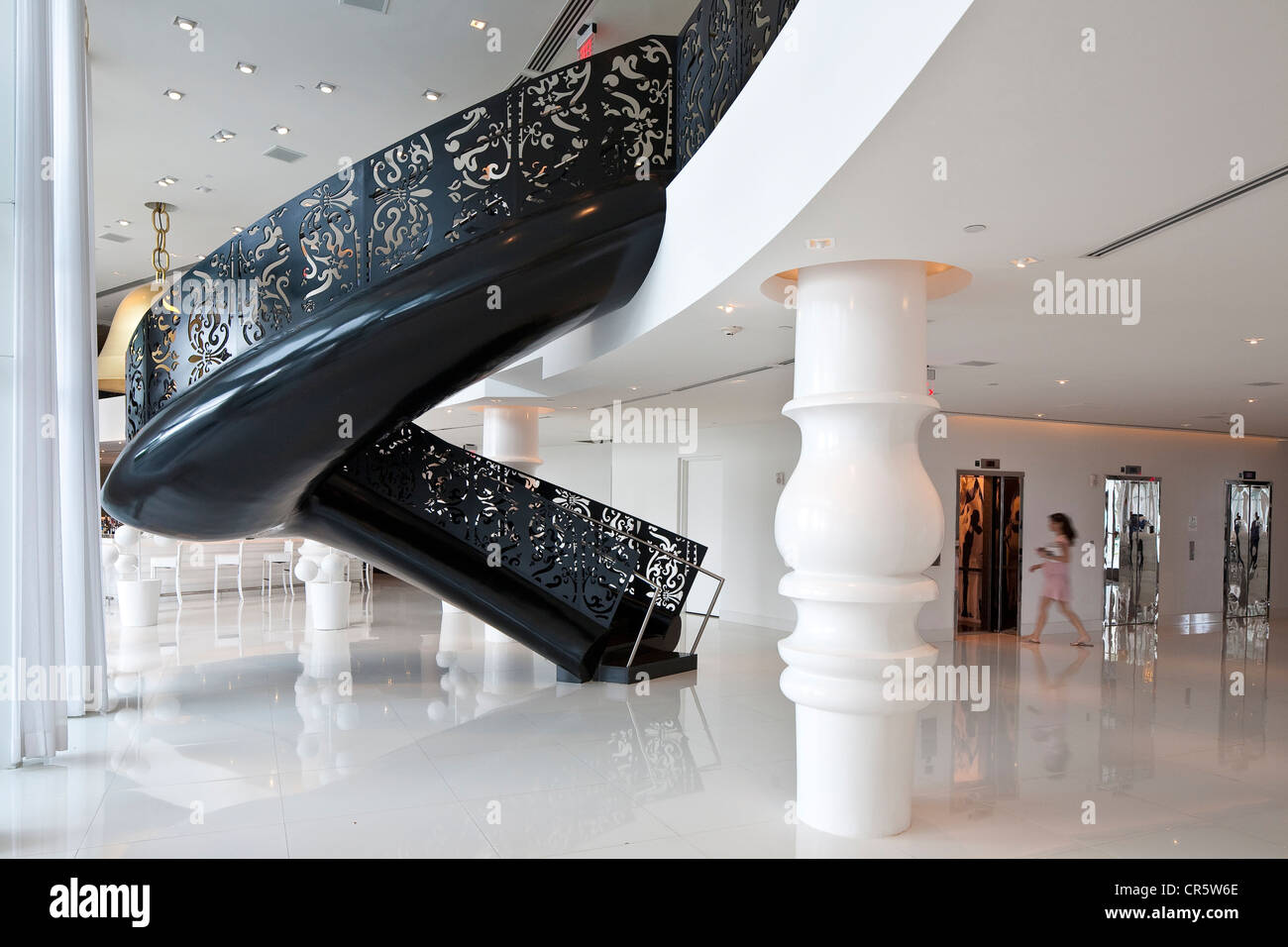 United States, Florida, Miami Beach, South Beach, Mondrian hotel by Dutch Designer Marcel Wanders, stairs in lobby Stock Photo