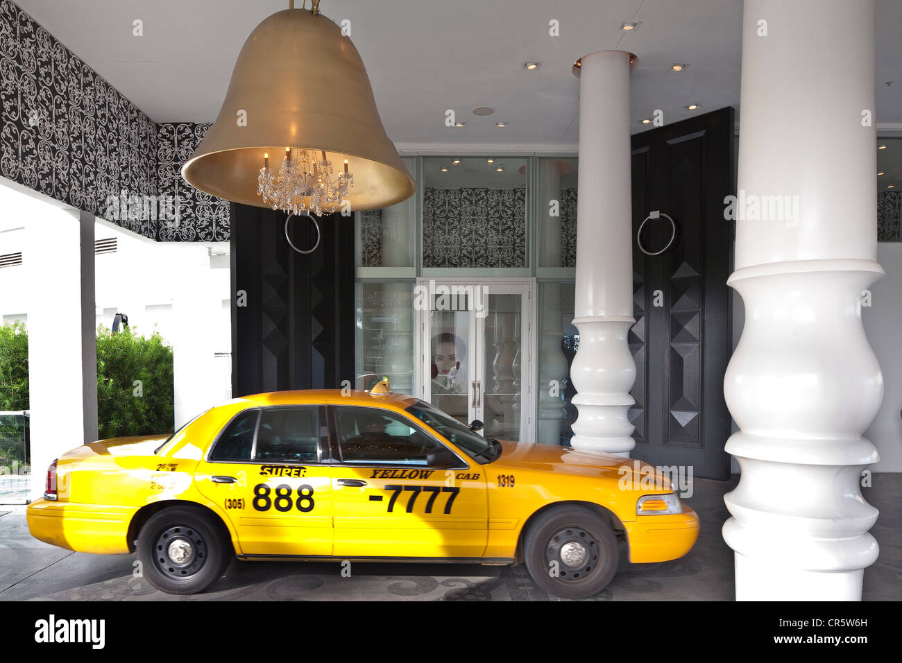 United States, Florida, Miami Beach, South Beach, Mondrian hotel by Dutch Designer Marcel Wanders, car access, local taxi Stock Photo