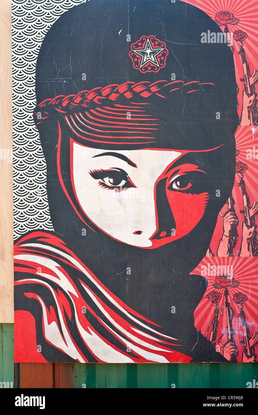 United States, Florida, Miami, Wynwood Art District, poster from American street artist Shepard Fairey, famous for his poster Stock Photo