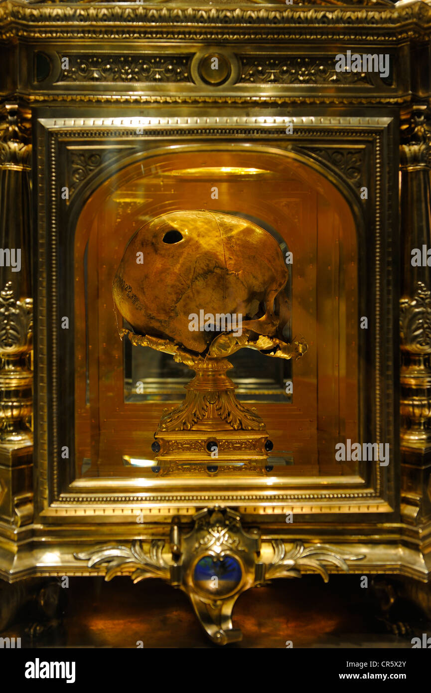 France, Manche, Avranches, Saint Gervais Church, relic of the skull of Saint Aubert who founded the Mont Saint Michel, one Stock Photo