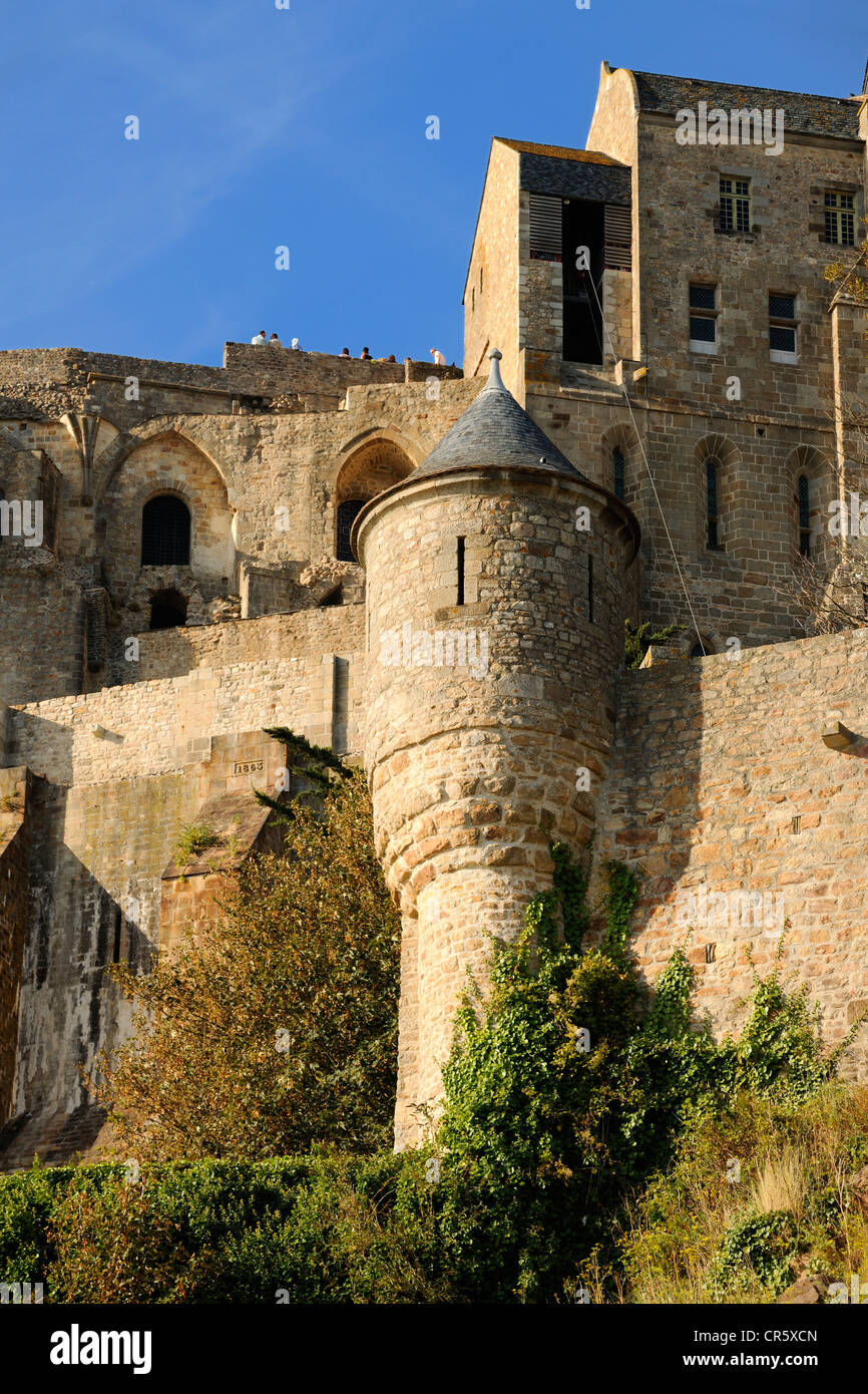 France, Manche, Mont Saint Michel, UNESCO World Heritage, Bartizan under the Abbey Stock Photo
