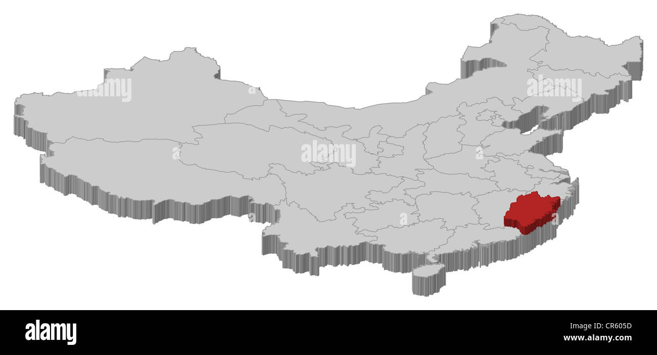 Political map of China with the several provinces where Fujian is highlighted. Stock Photo