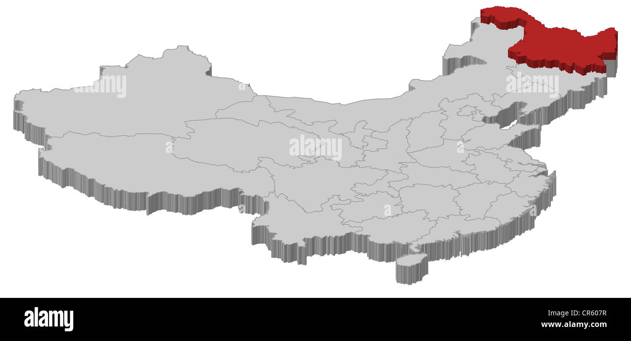 Political map of China with the several provinces where Heilongjiang is highlighted. Stock Photo