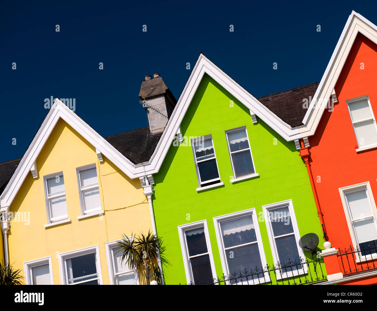 Terrace row of brightly painted houses in Whitehead, Couty Antrim