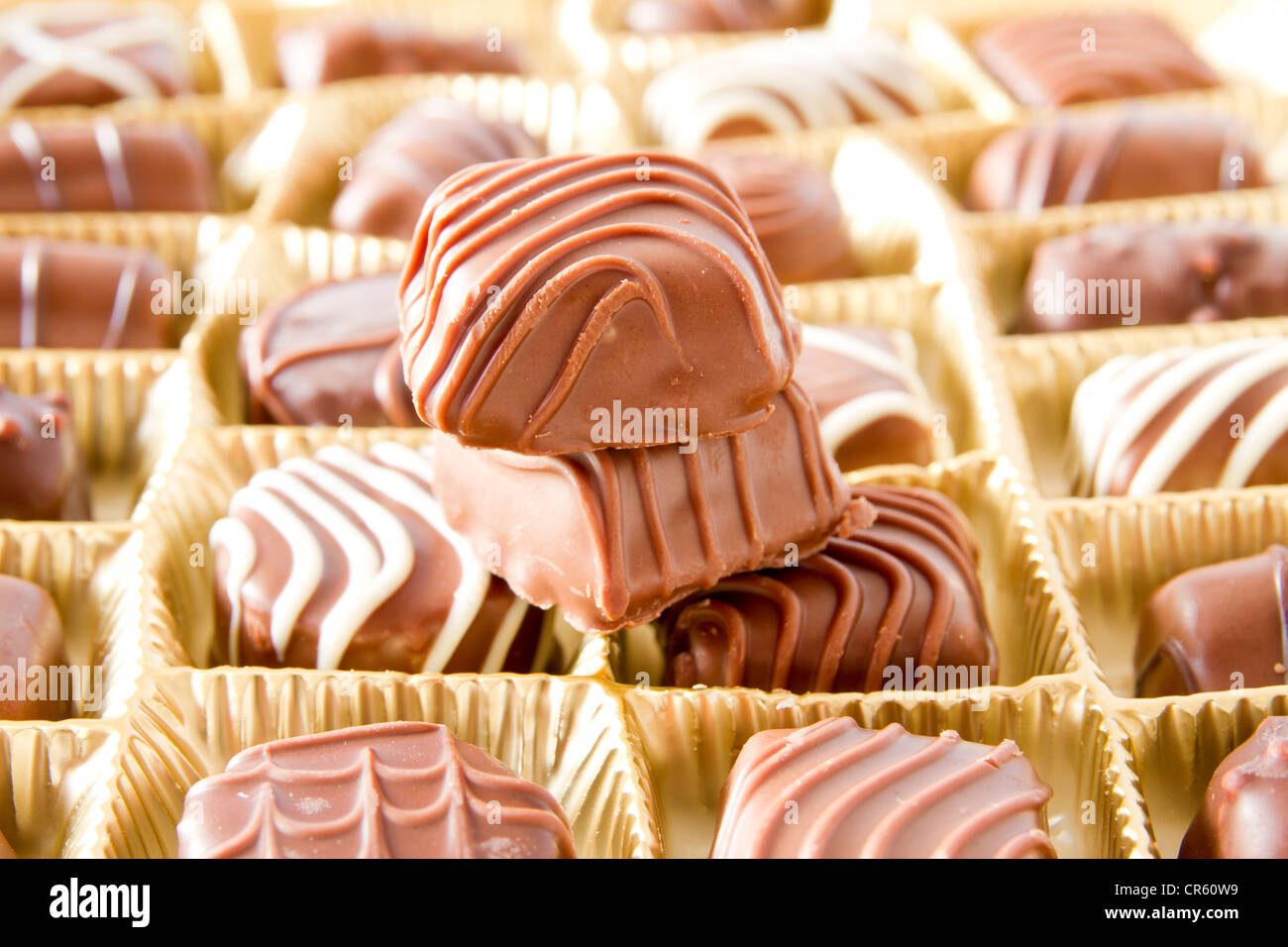 chocolate candy box background Stock Photo