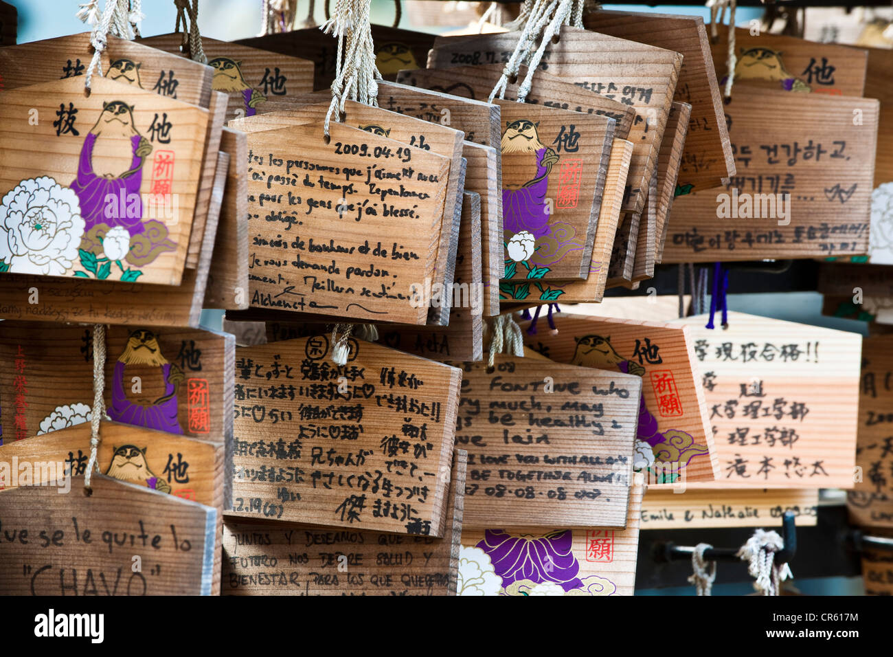 Japan, Honshu Island, Tokyo, the Ueno Park, the Tosho gu Shrine Temple, votive booklets called Ema in the Shinto sanctuaries Stock Photo