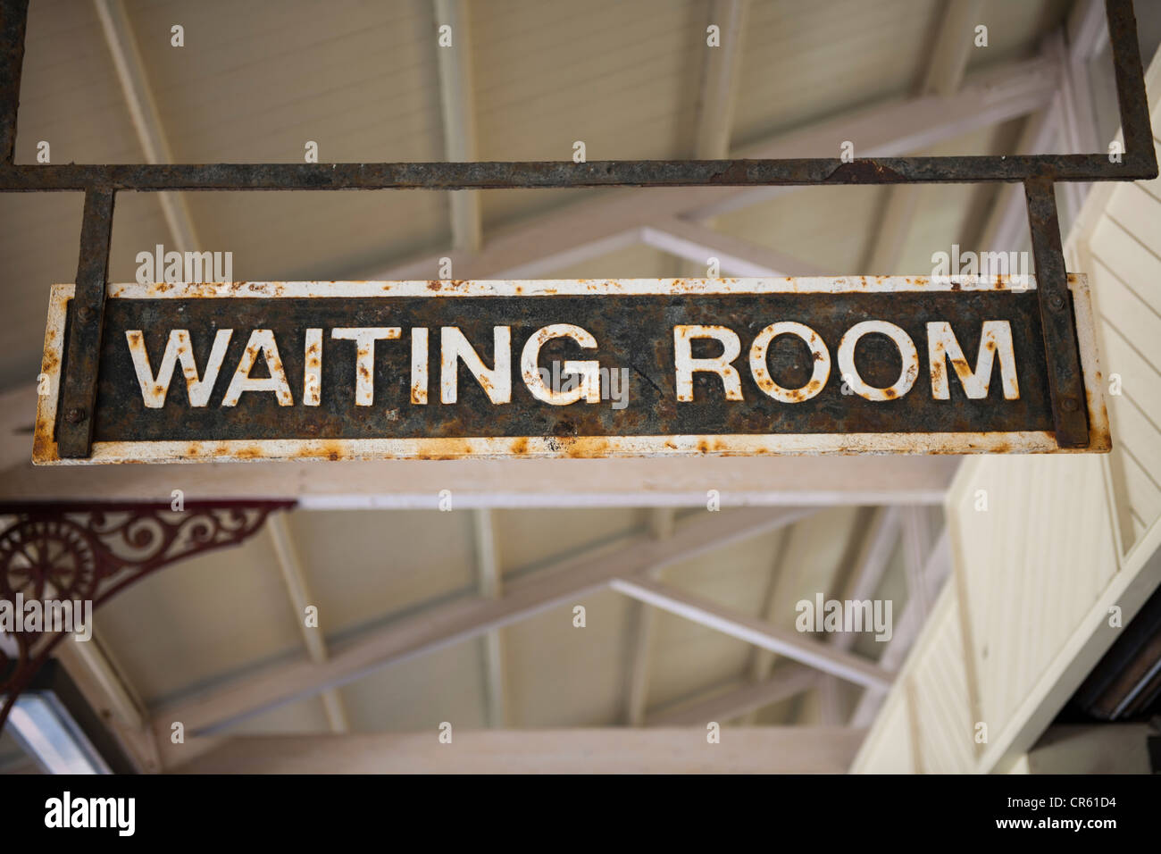 Waiting room sign at Whitehead railway station, County Antrim Northern Ireland Stock Photo