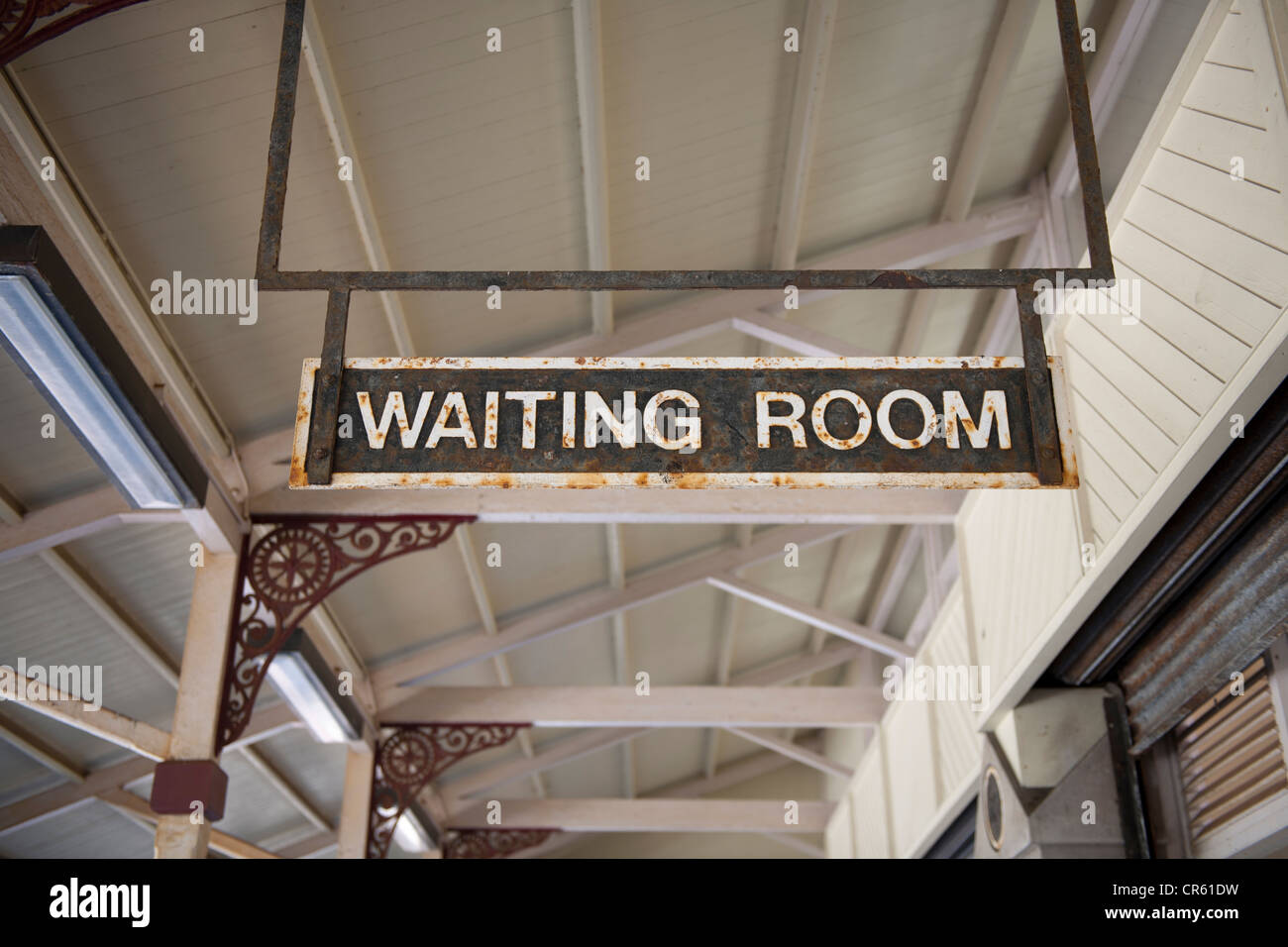 Waiting room sign at Whitehead railway station, County Antrim Northern Ireland Stock Photo