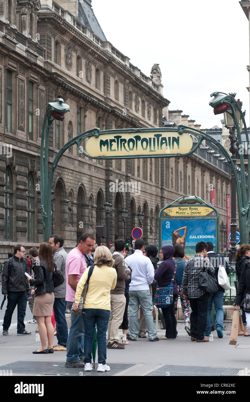Paris, France - People at metro station Louvre, Rue de Rivoli Stock Photo