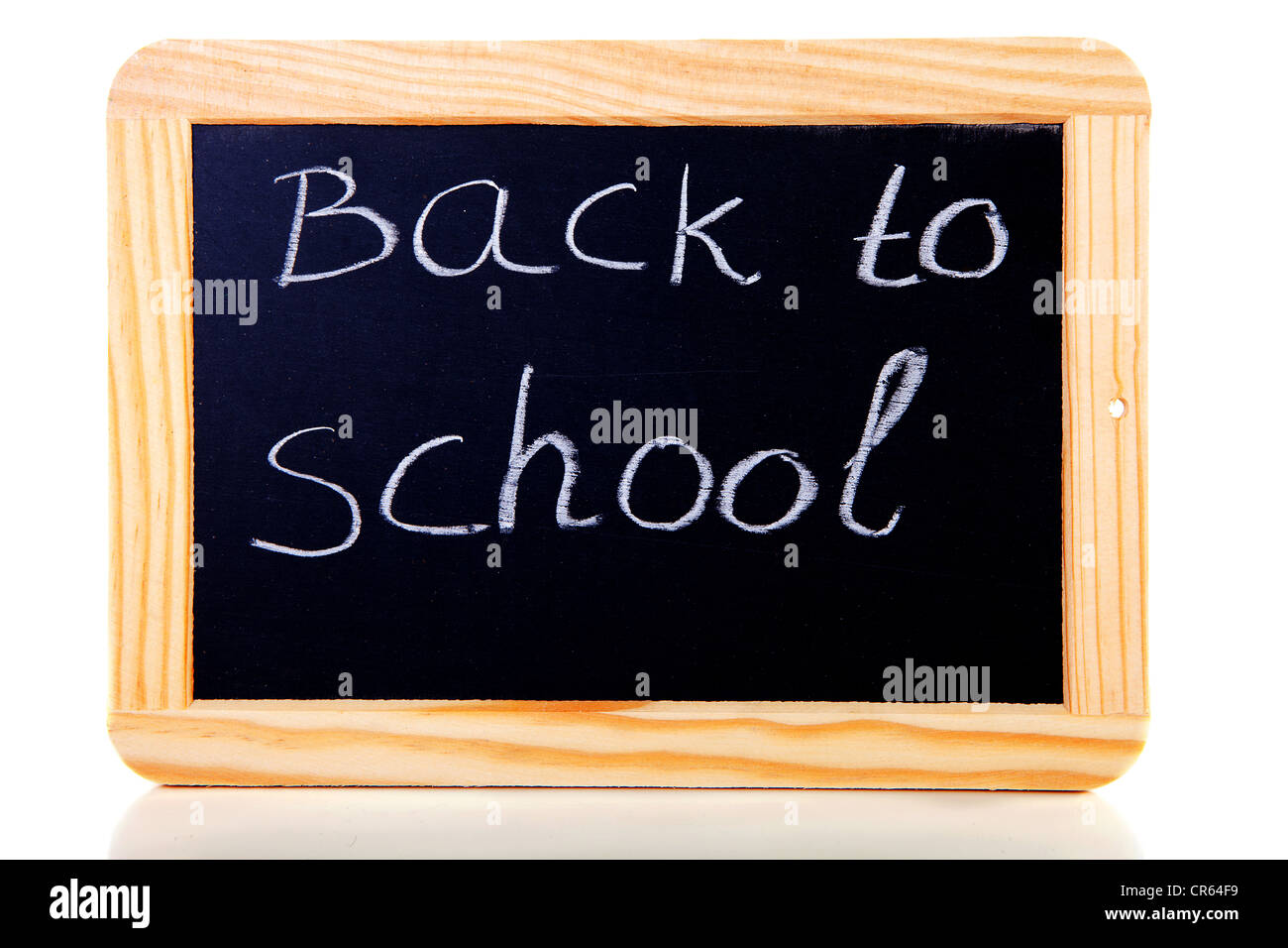 back to school written on blackboard slate over white background Stock