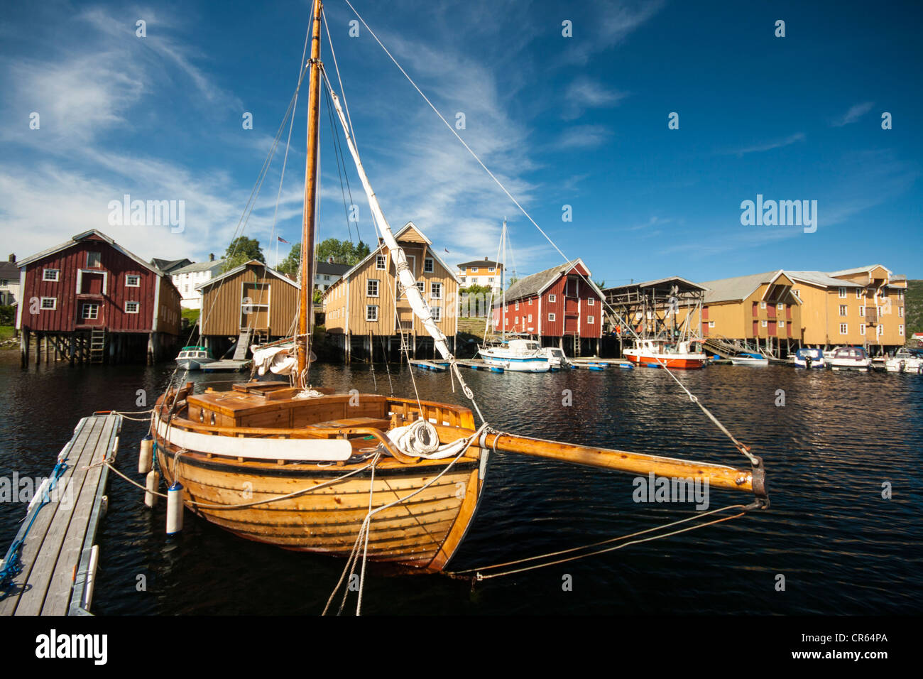 Small boats in the harbour in Råkvåg, Rissa, Sør-Trøndelag, Norway Stock Photo