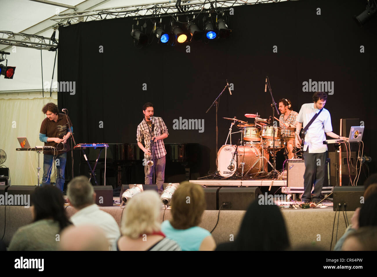 Frente Cumbiero from Bogota, Colombia play The Telegraph Hay Festival 2012, Hay-on-Wye, Powys, Wales, UK Stock Photo