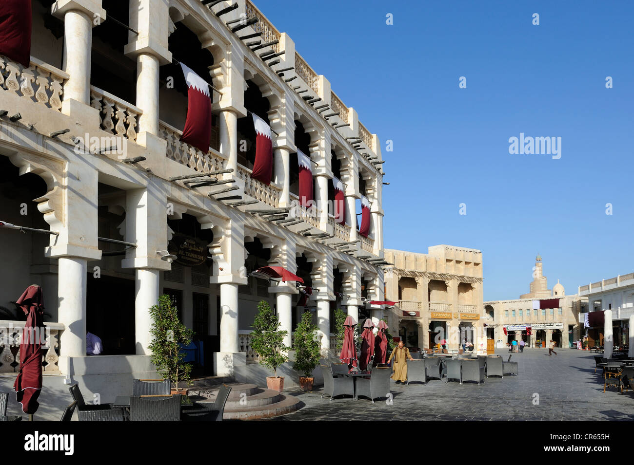 Restaurant in the Souq al Waqif, oldest souq or bazaar of the country, , Qatar, Arabian Peninsula, Persian Gulf, Middle East Stock Photo