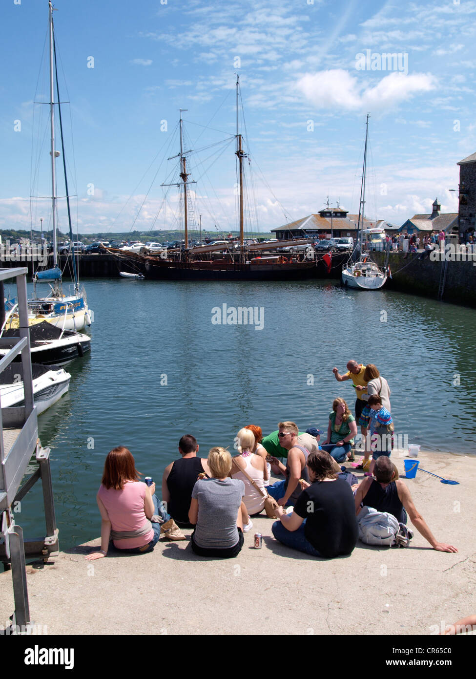 Lunch on the slipway, Padstow, Cornwall, UK Stock Photo Alamy