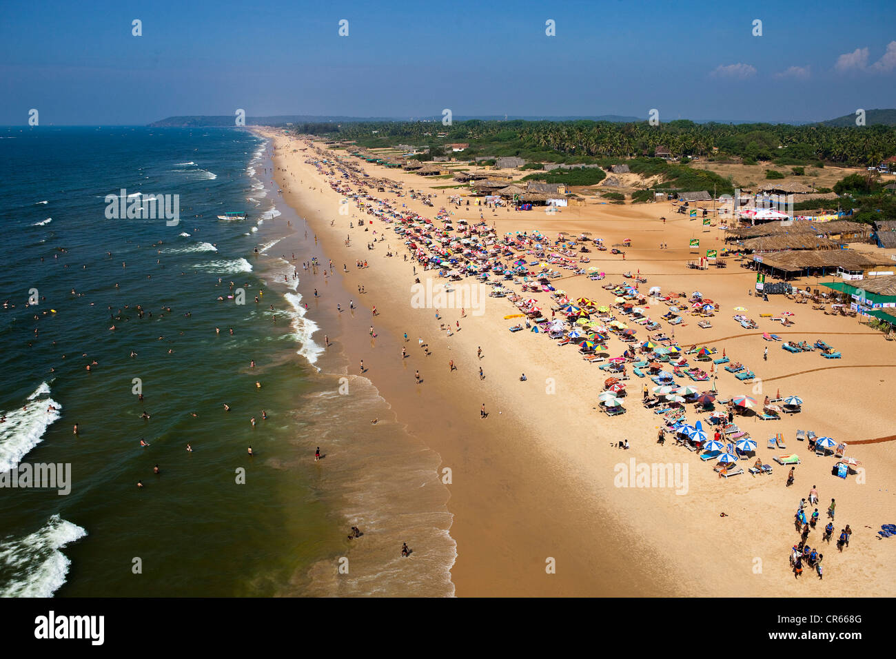 India, Goa State, Candolim, the beach (aerial view) Stock Photo