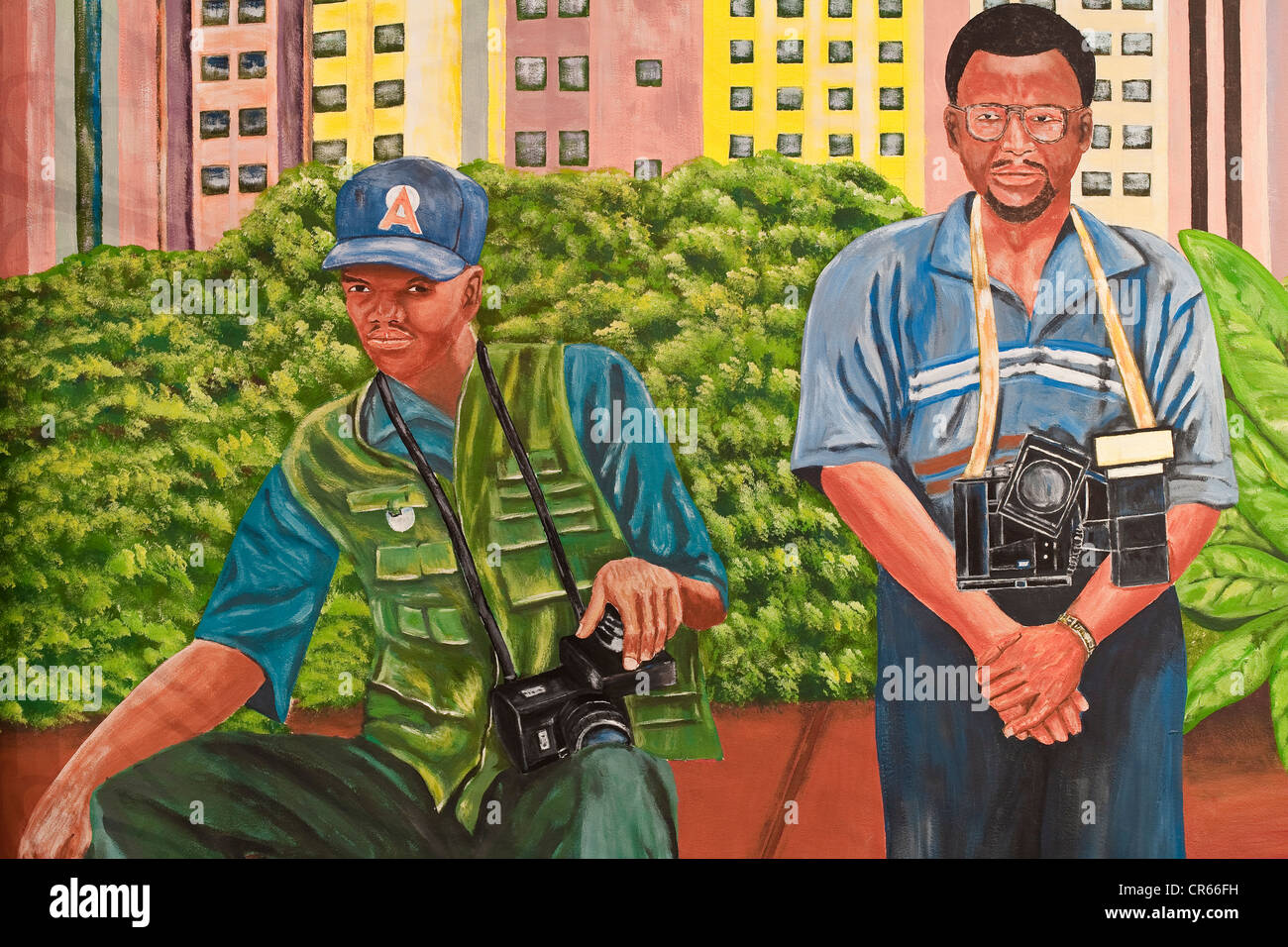 South Africa, Gauteng Province, Johannesburg, Museum Africa, Photographic Museum, painted wall depicting photographers Stock Photo