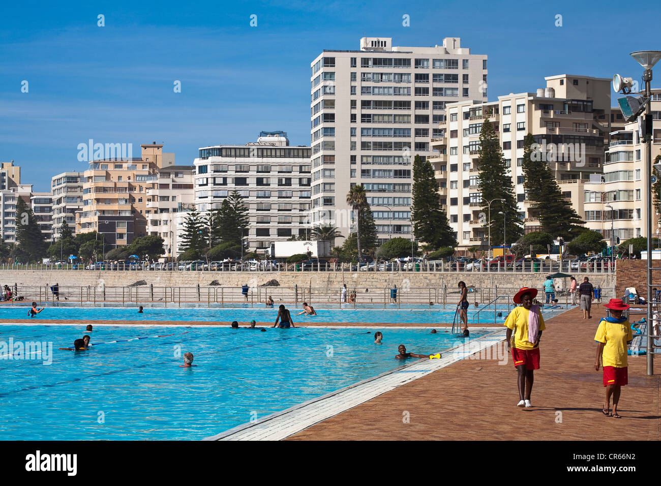 South Africa, Western Cape, Cape Town, Sea Point, outdoor swimming pool on the seaside Stock Photo