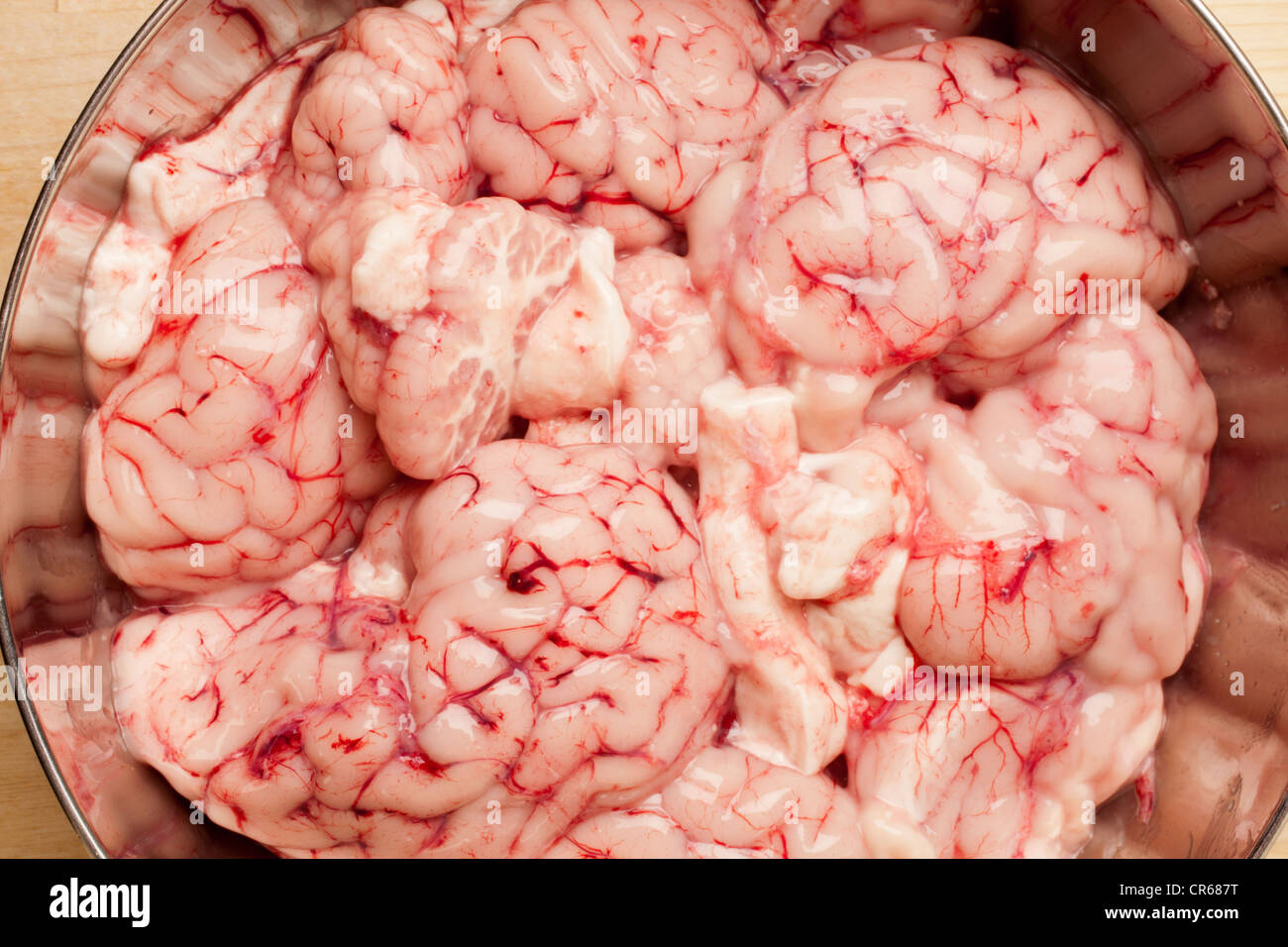 raw goat brains Stock Photo