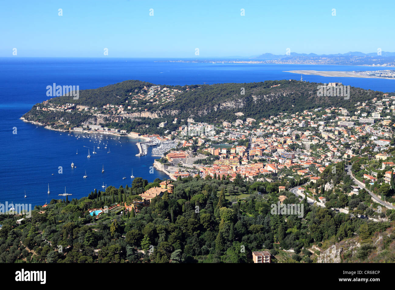 Top view above Villefranche sur mer, Stock Photo
