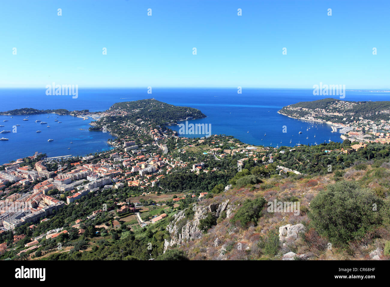 Top view above the Cap Ferrat and the bay of Villefranche sur mer Stock Photo
