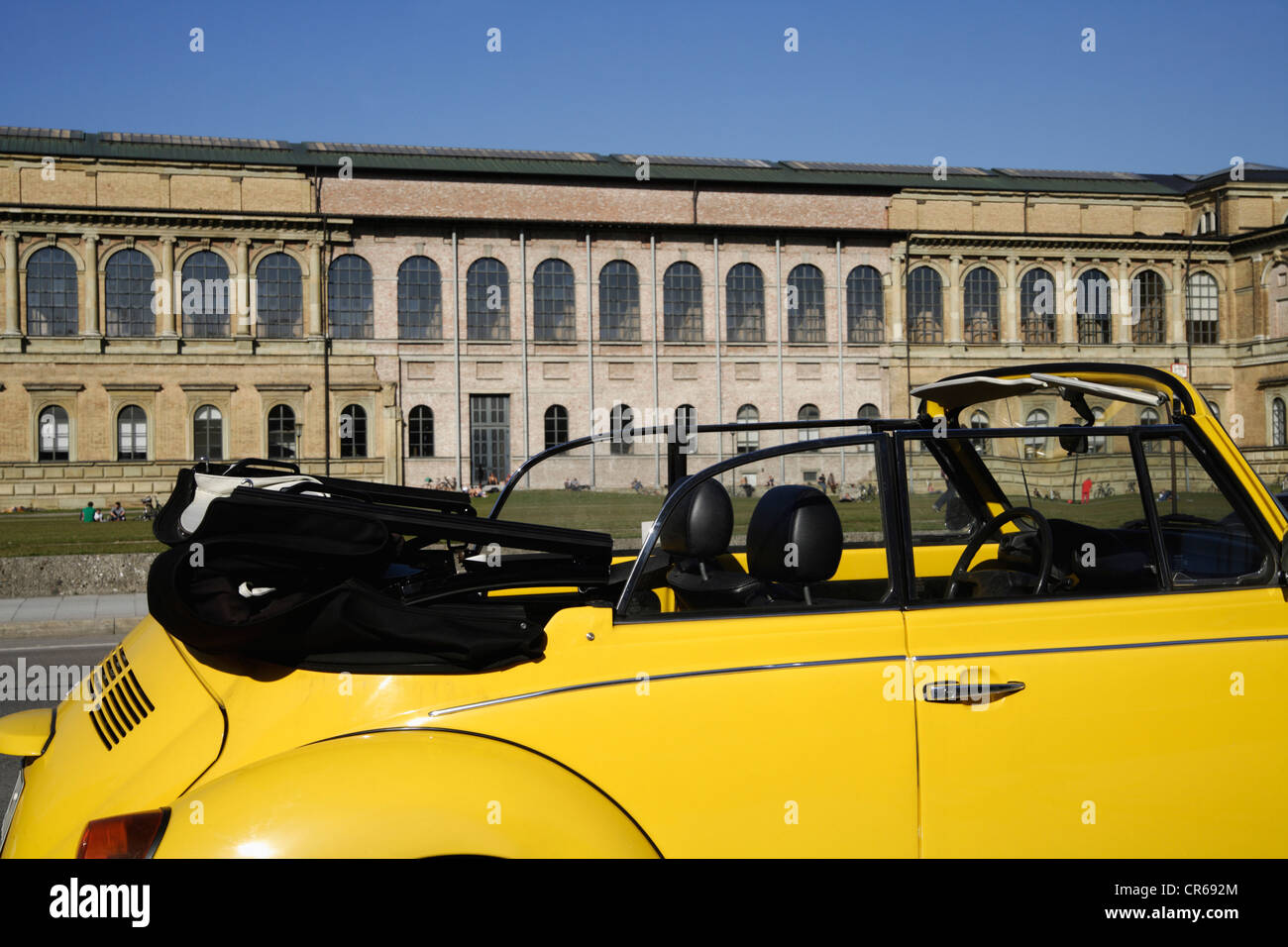 Europe, Germany, Bavaia, Munich, VW beetle cabriolet in front of Alte Pinakothek museum Stock Photo