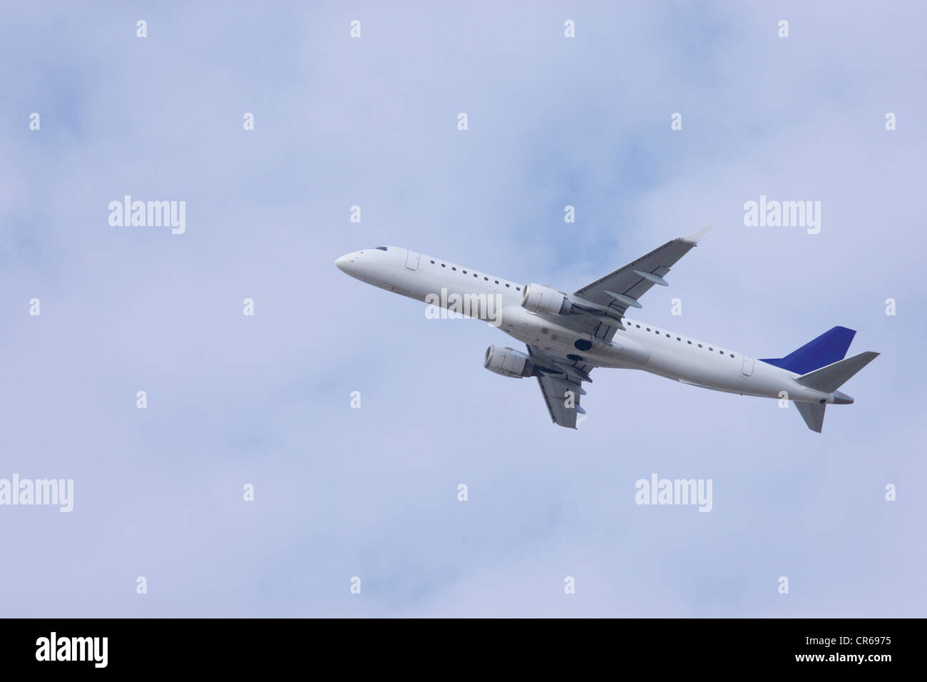 Europe, Germany, Bavaria, Commercial passenger plane after take off at Munich airport Stock Photo