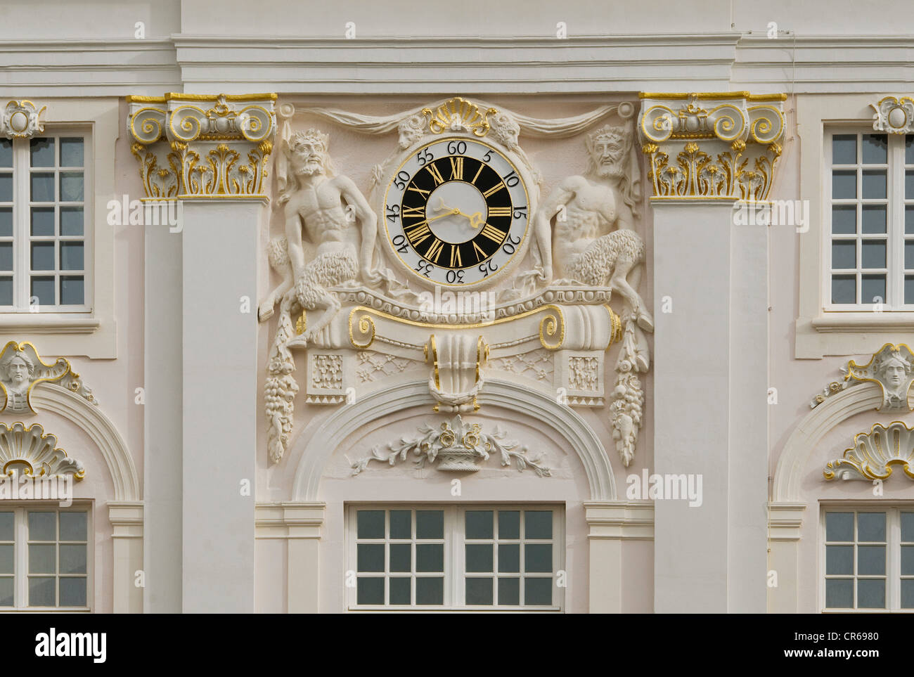 Restored clock at the historic town hall, Bonn, North Rhine-Westphalia, Germany, Europe Stock Photo