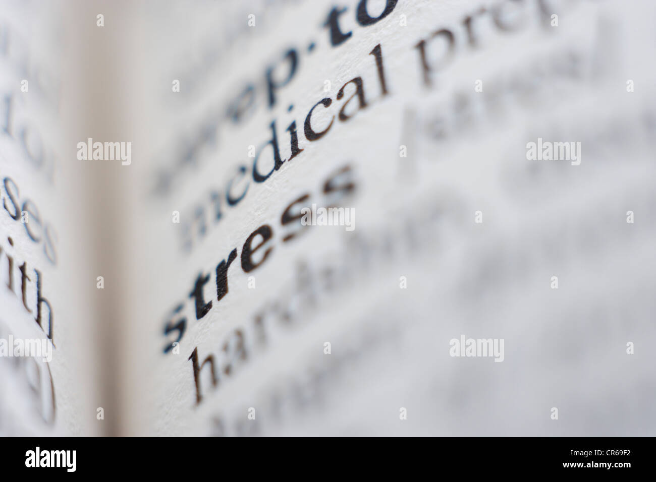 Dictionary page with stress definition, close up Stock Photo