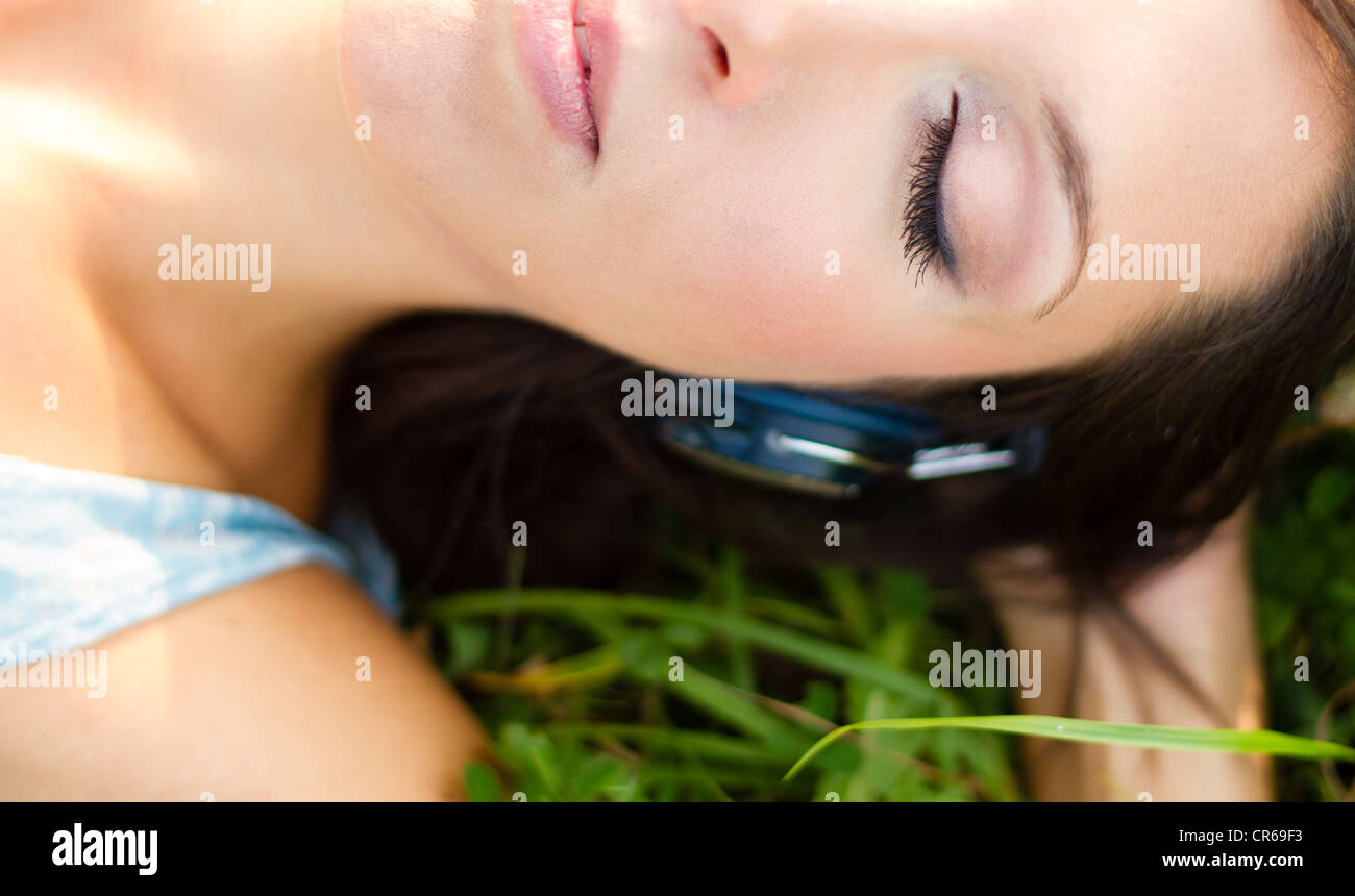 music in grass Stock Photo