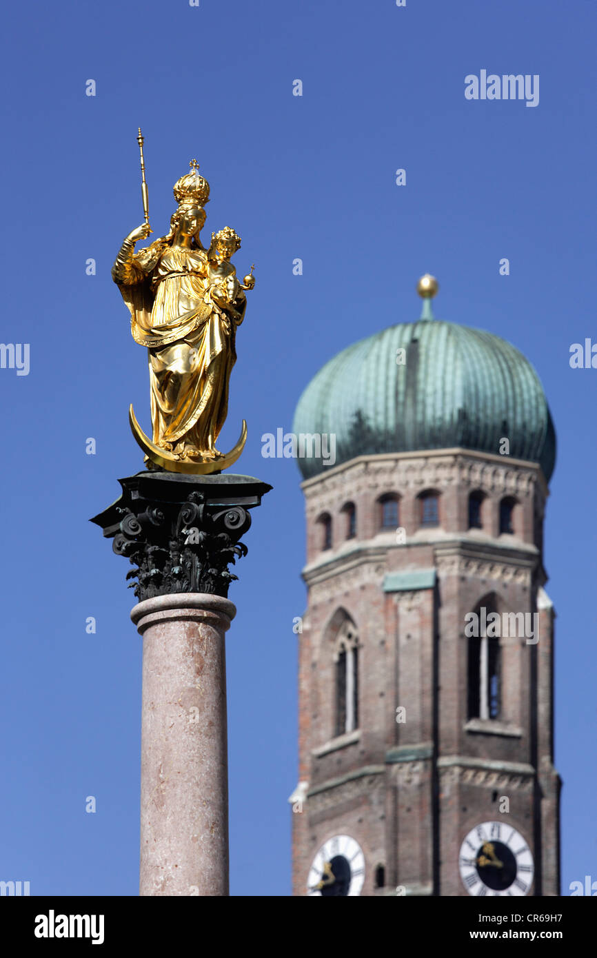 Germany, Bavaria, Munich, Marian column in front of Church of Our Lady Stock Photo